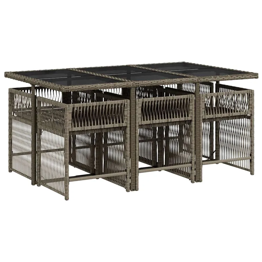 Ensemble à manger de jardin et coussins 7 pcs gris rotin - 3