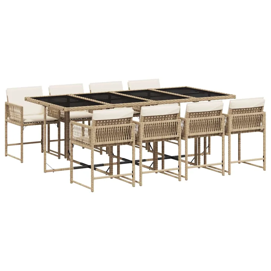 Ensemble à manger de jardin et coussins 9 pcs beige Poly rotin - 2