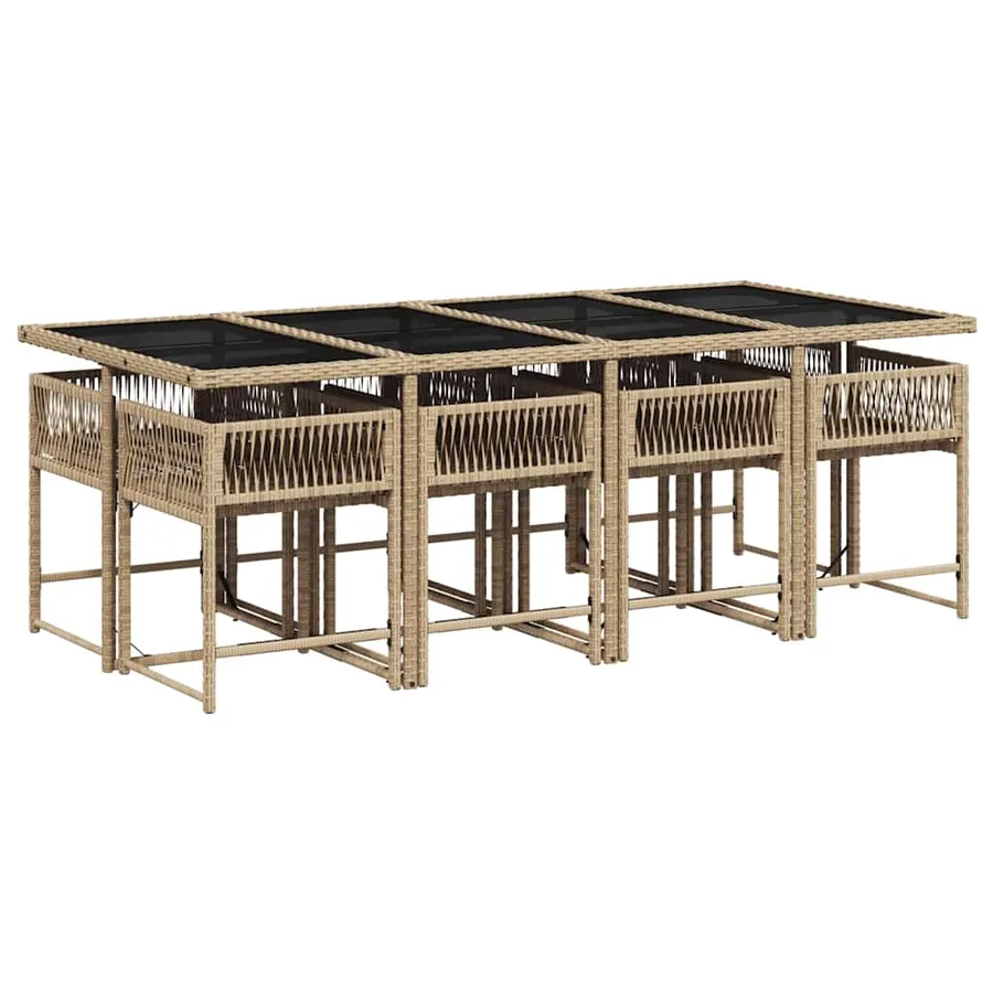 Ensemble à manger de jardin et coussins 9 pcs beige Poly rotin - 3