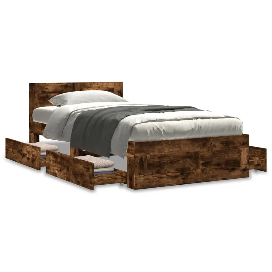 Cadre de lit avec tête de lit sans matelas chêne fumé 75x190 cm - 4