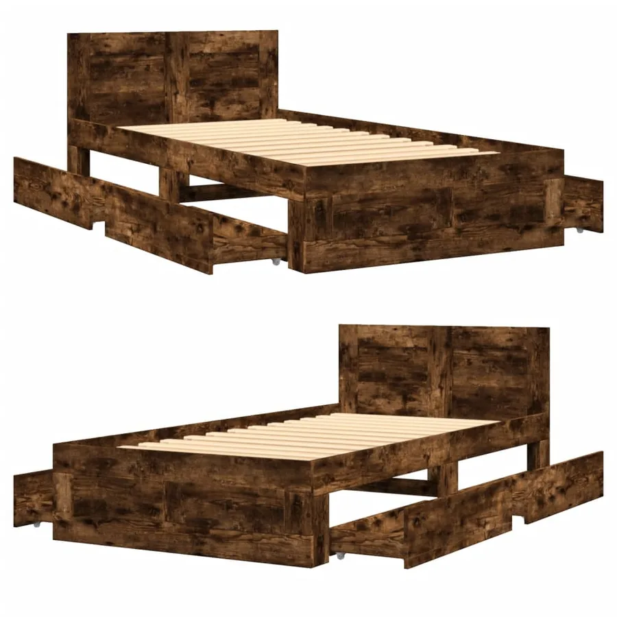 Cadre de lit avec tête de lit sans matelas chêne fumé 75x190 cm - 8