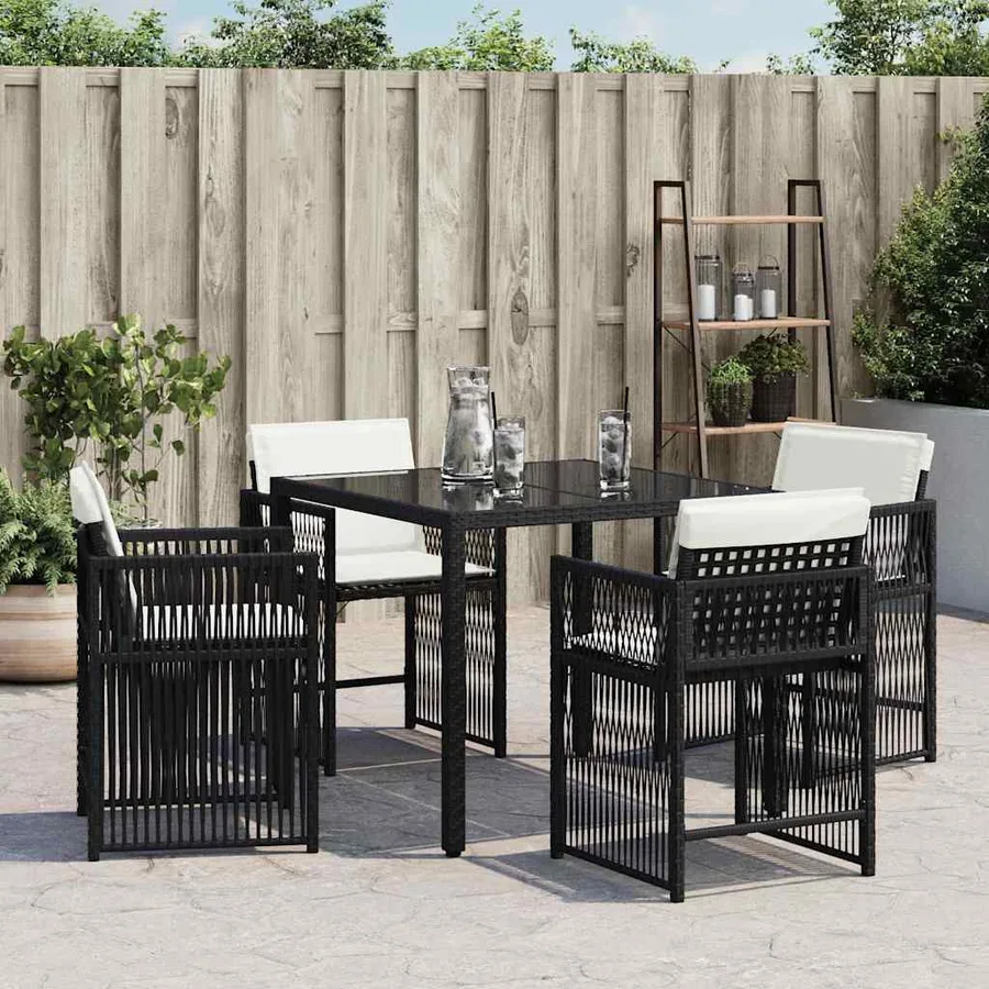 Chaises de jardin lot de 4 avec coussins noir résine tressée - 3