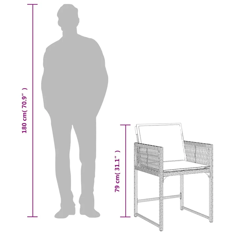 Chaises de jardin avec coussins lot de 4 marron résine tressée - 11