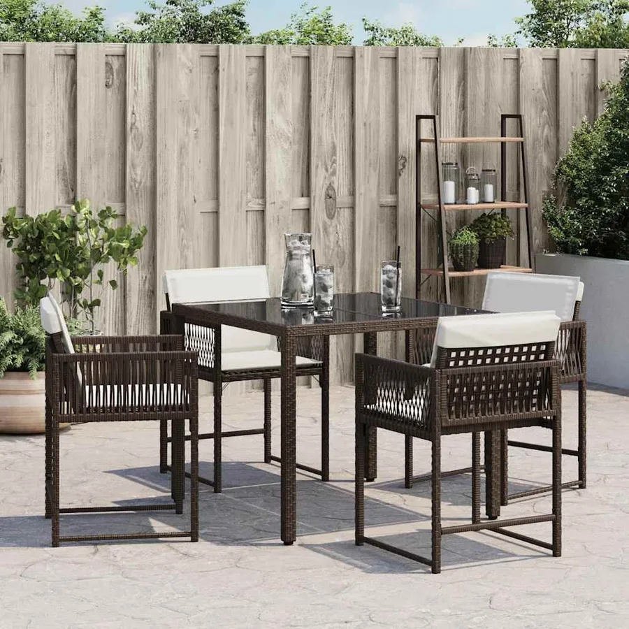 Chaises de jardin avec coussins lot de 4 marron résine tressée - 3