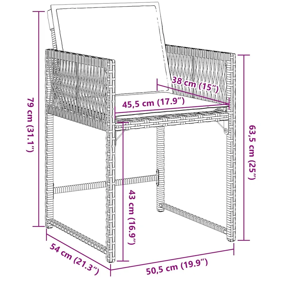 Chaises de jardin lot de 4 avec coussins noir résine tressée - 12