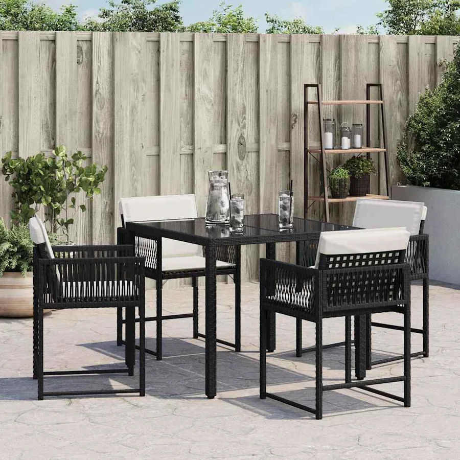 Chaises de jardin lot de 4 avec coussins noir résine tressée - 3