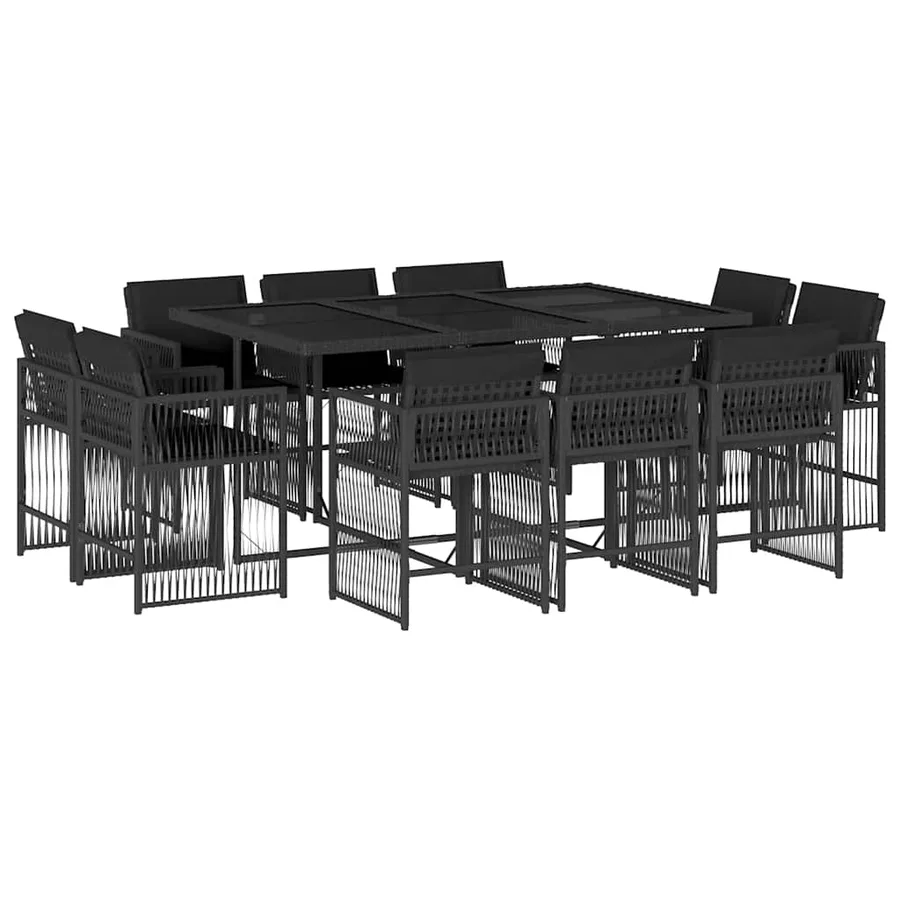 Ensemble à manger de jardin 11 pcs coussins noir résine tressée - 2