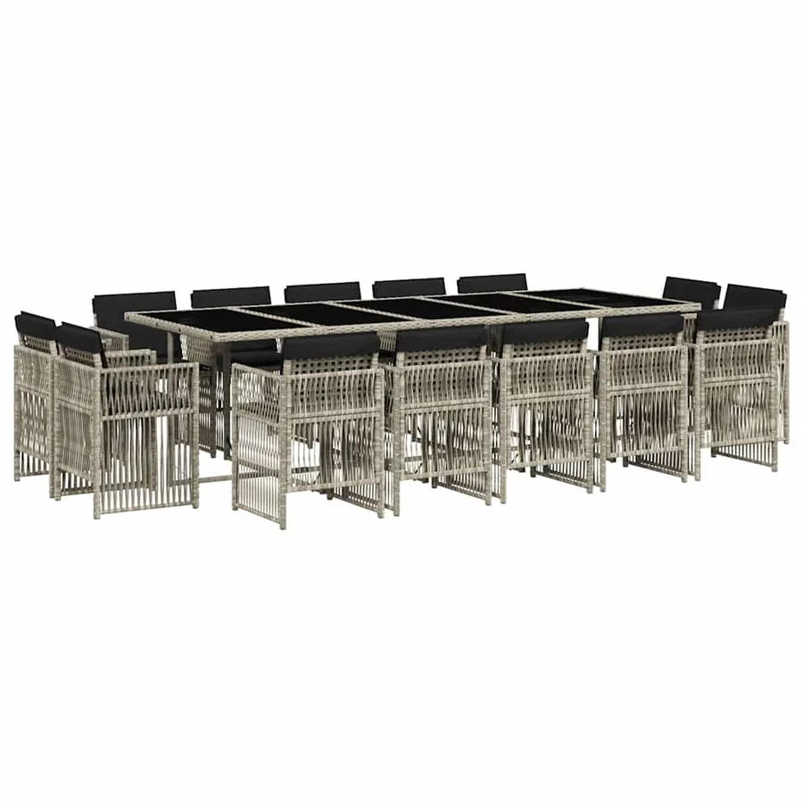 Ensemble à manger de jardin et coussins 15 pcs gris clair rotin - 2