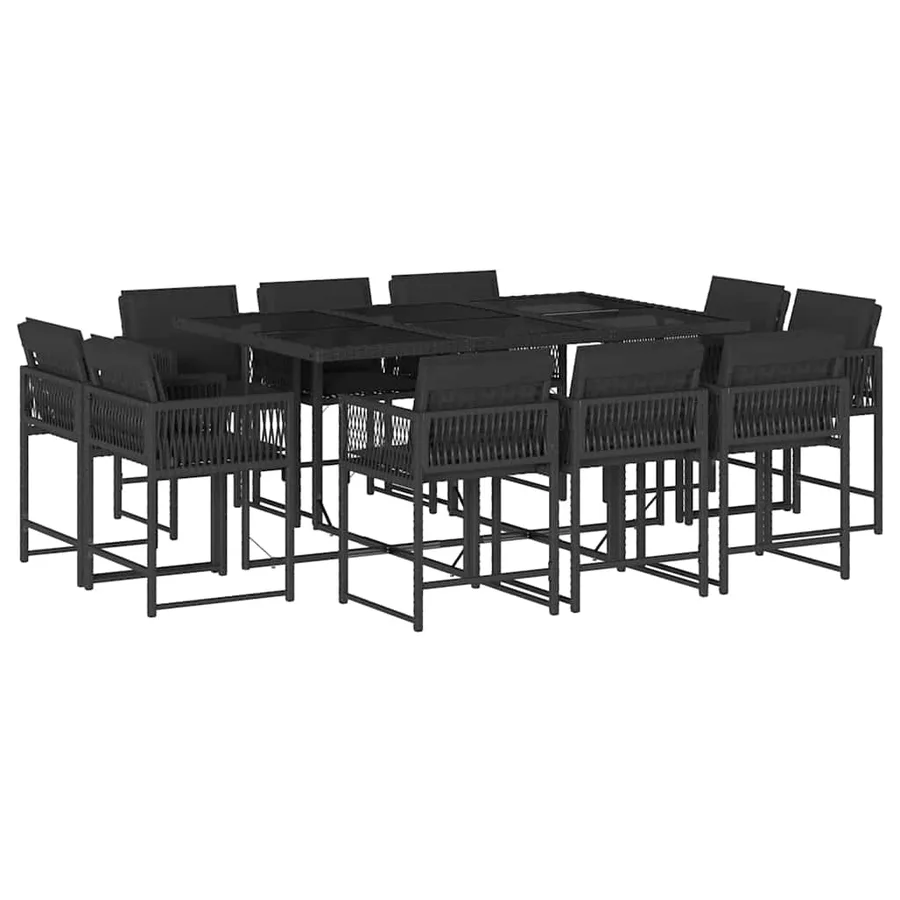 Ensemble à manger de jardin 11 pcs coussins noir résine tressée - 2