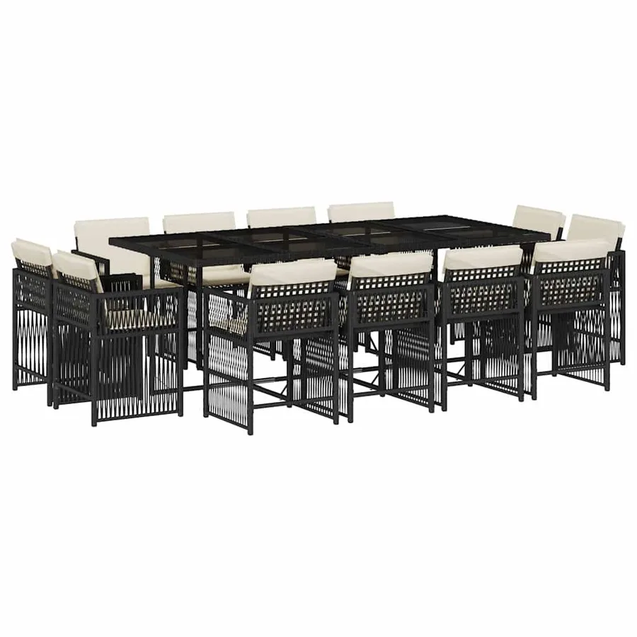 Ensemble à manger de jardin 13 pcs coussins noir résine tressée - 2