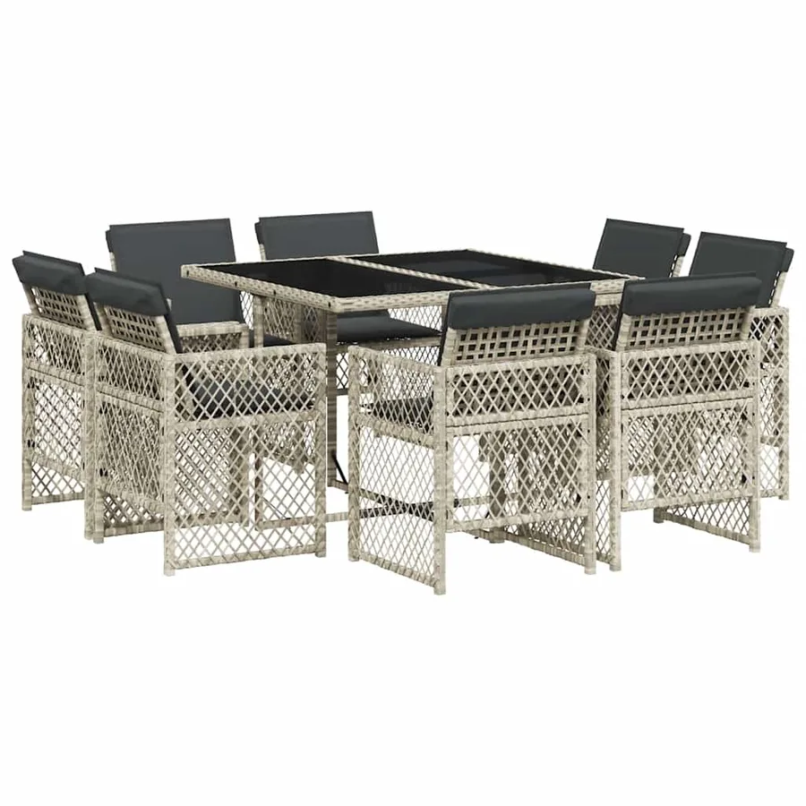 Ensemble à manger de jardin et coussins 9 pcs gris clair rotin - 2