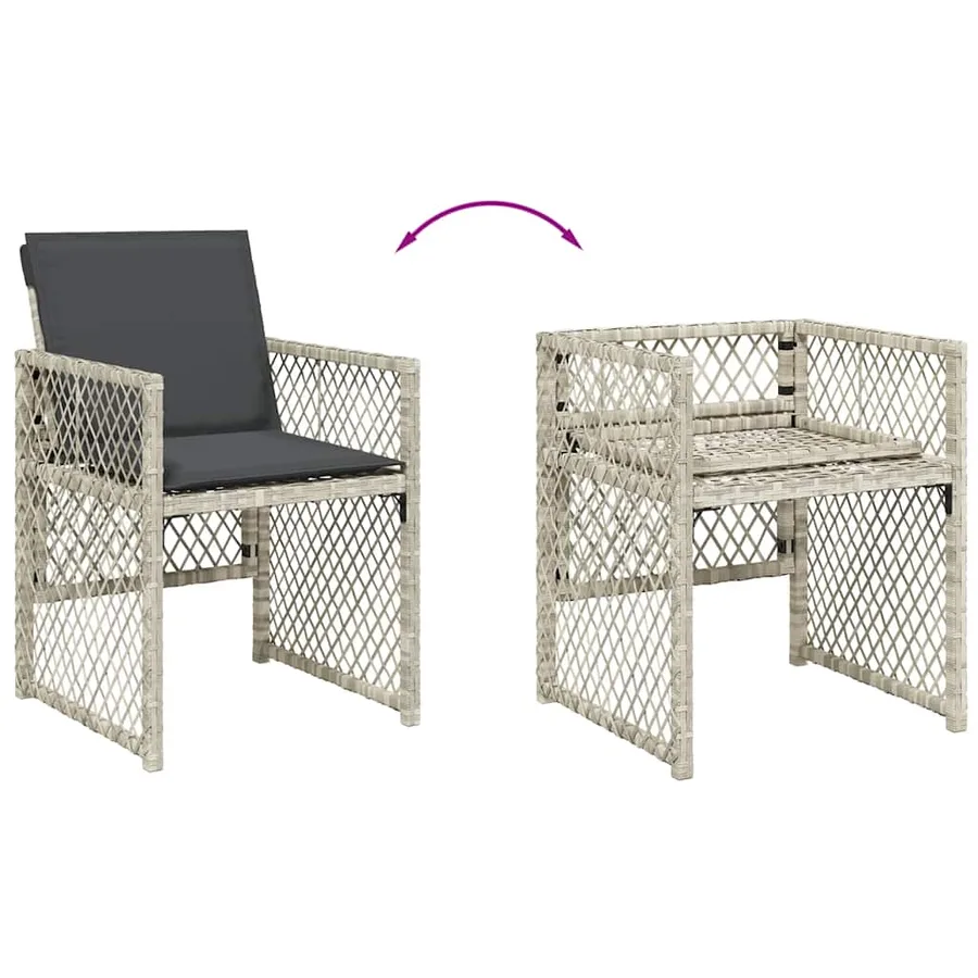 Ensemble à manger de jardin et coussins 9 pcs gris clair rotin - 5