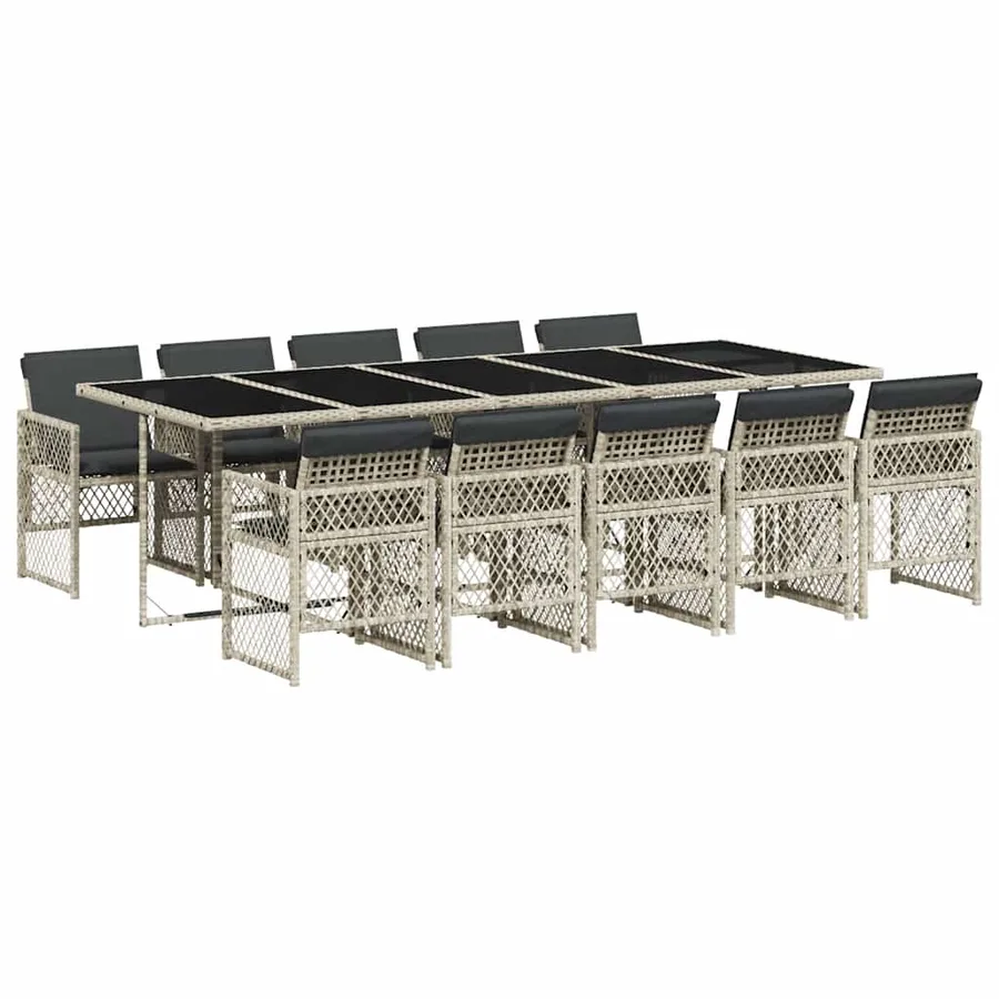 Ensemble à manger de jardin 11pcs avec coussins gris poly rotin - 2