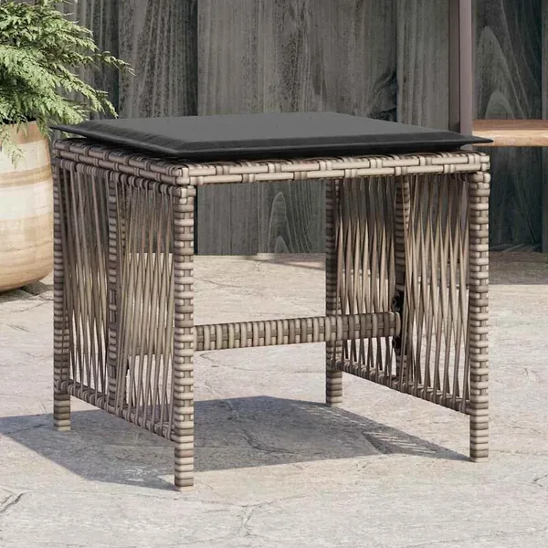Tabourets de jardin et coussins lot de 4 gris 41x41x36 cm rotin
