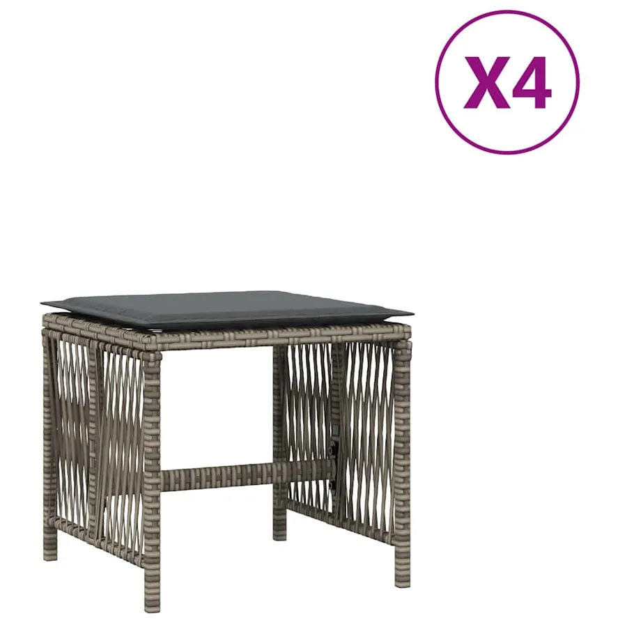 Tabourets de jardin et coussins lot de 4 gris 41x41x36 cm rotin - 2