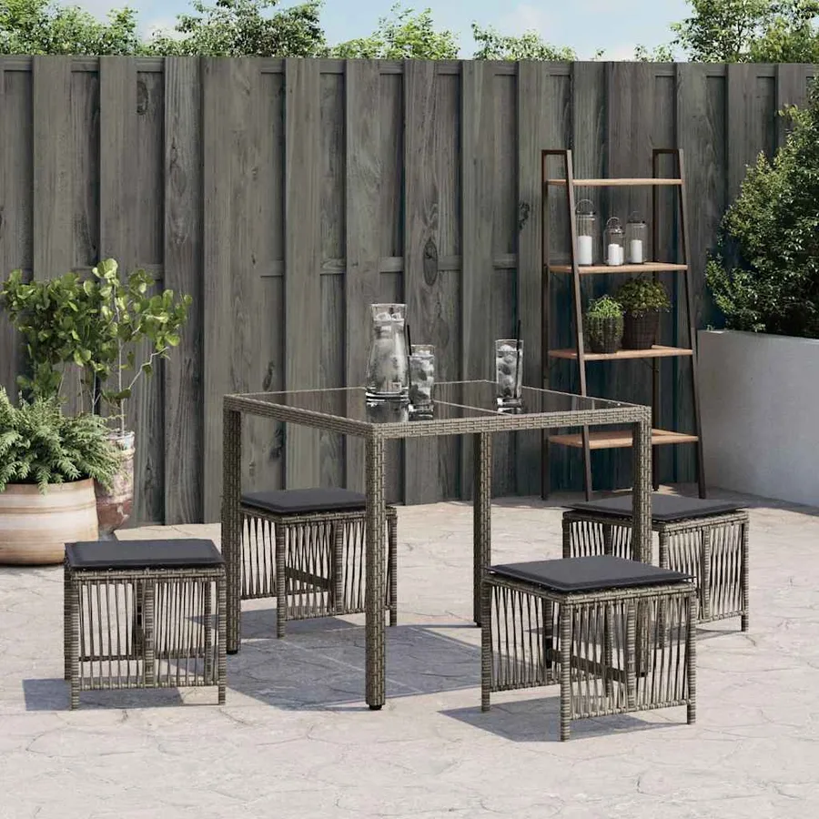 Tabourets de jardin et coussins lot de 4 gris 41x41x36 cm rotin - 3