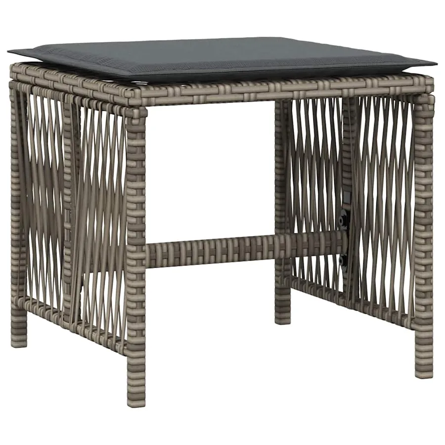 Tabourets de jardin et coussins lot de 4 gris 41x41x36 cm rotin - 4