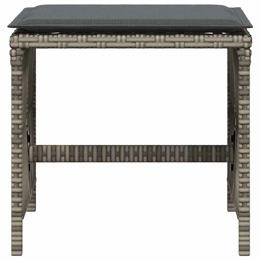 Tabourets de jardin et coussins lot de 4 gris 41x41x36 cm rotin - 5