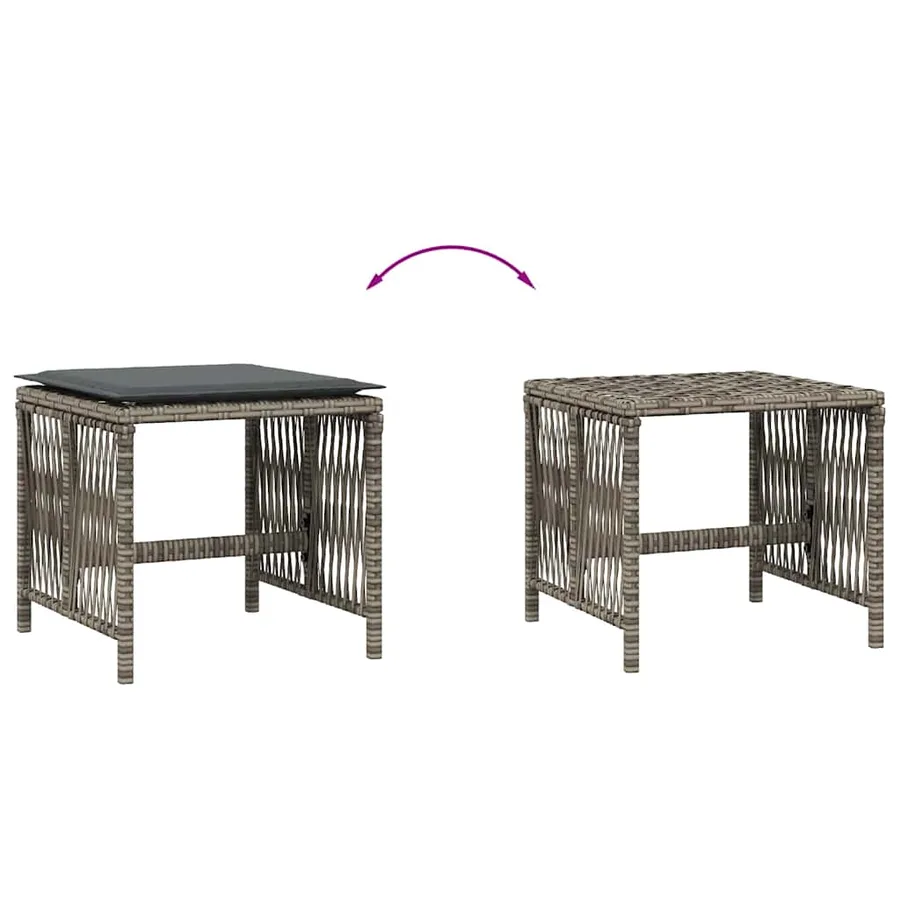 Tabourets de jardin et coussins lot de 4 gris 41x41x36 cm rotin - 7