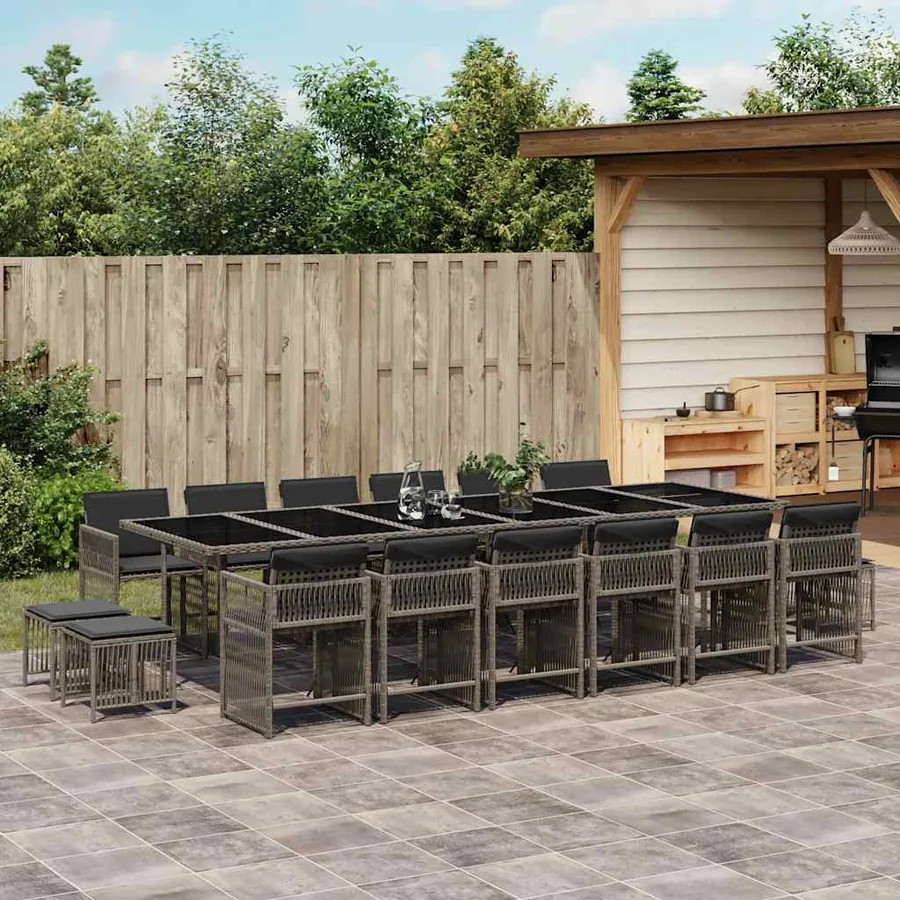 Ensemble à manger de jardin 17 pcs et coussins résine tressée