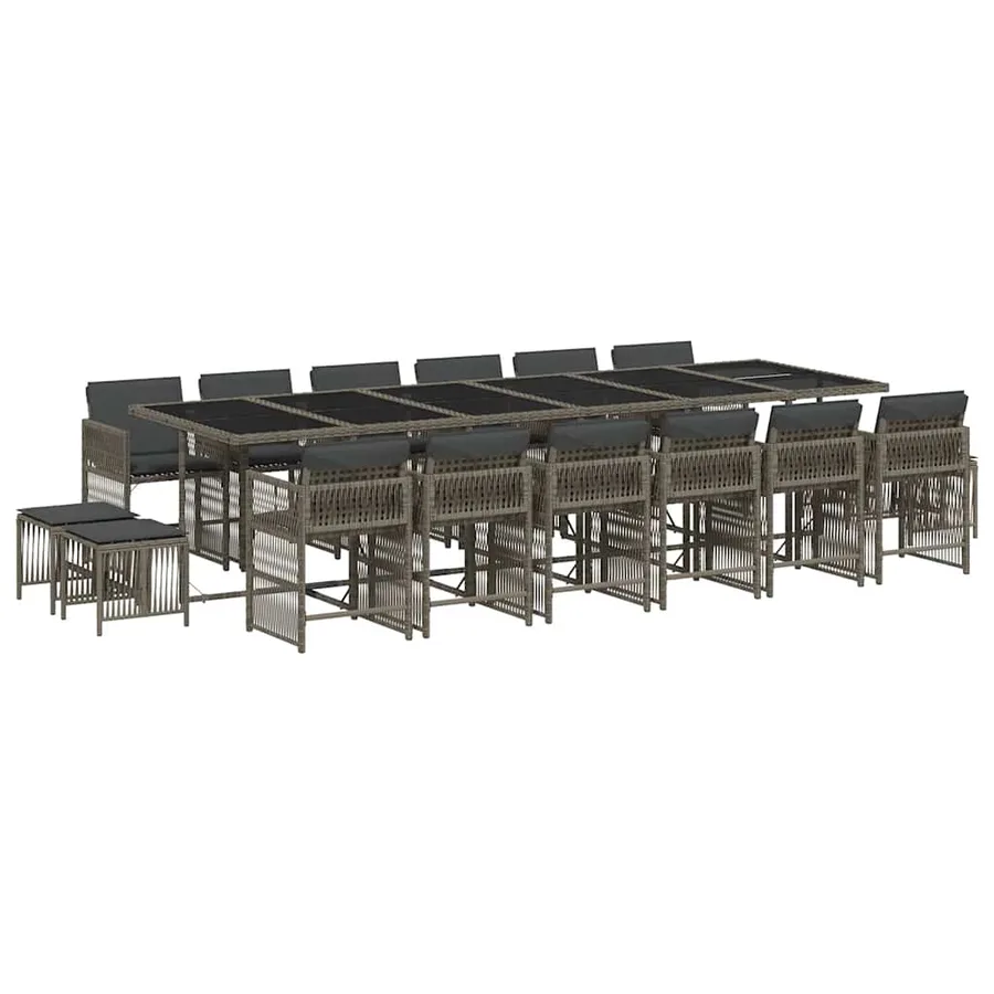 Ensemble à manger de jardin 17 pcs et coussins résine tressée - 2