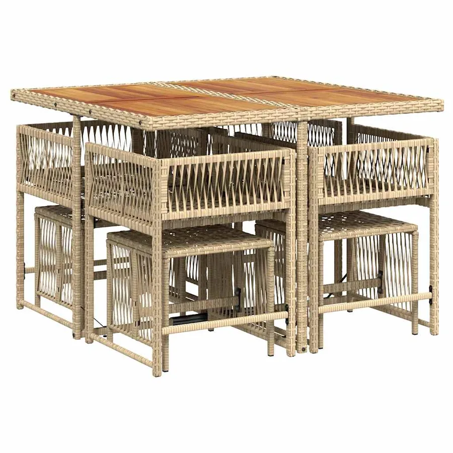 Ensemble à manger de jardin et coussins 9 pcs beige Poly rotin - 3