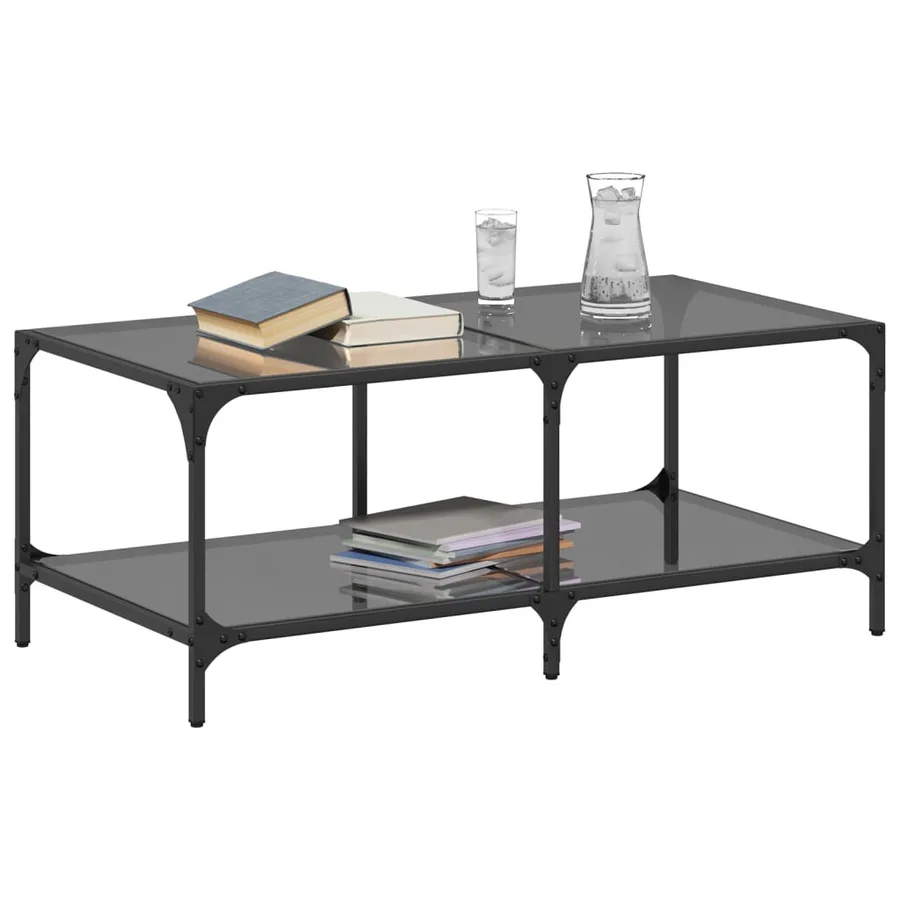 Table basse avec dessus en verre noir 98,5x50x40 cm acier - 3