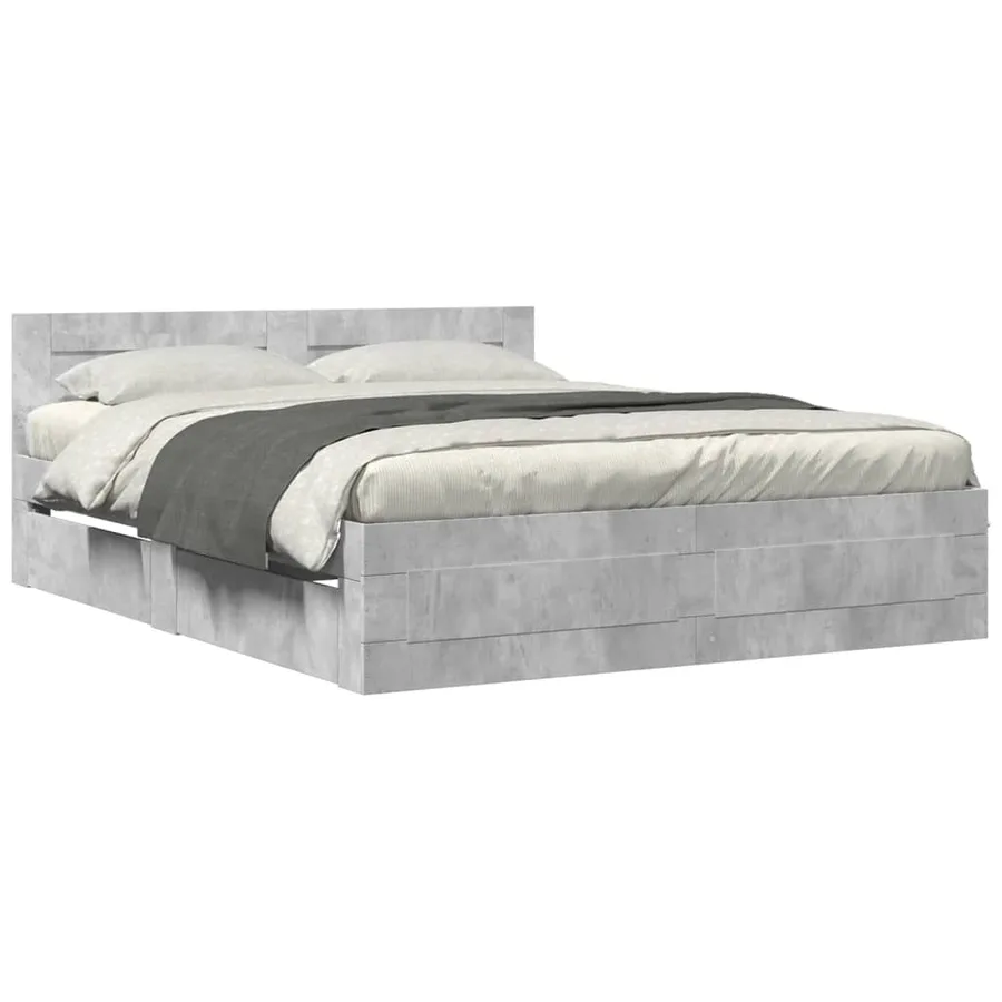 Cadre de lit et tête de lit sans matelas gris béton 160x200 cm - 2