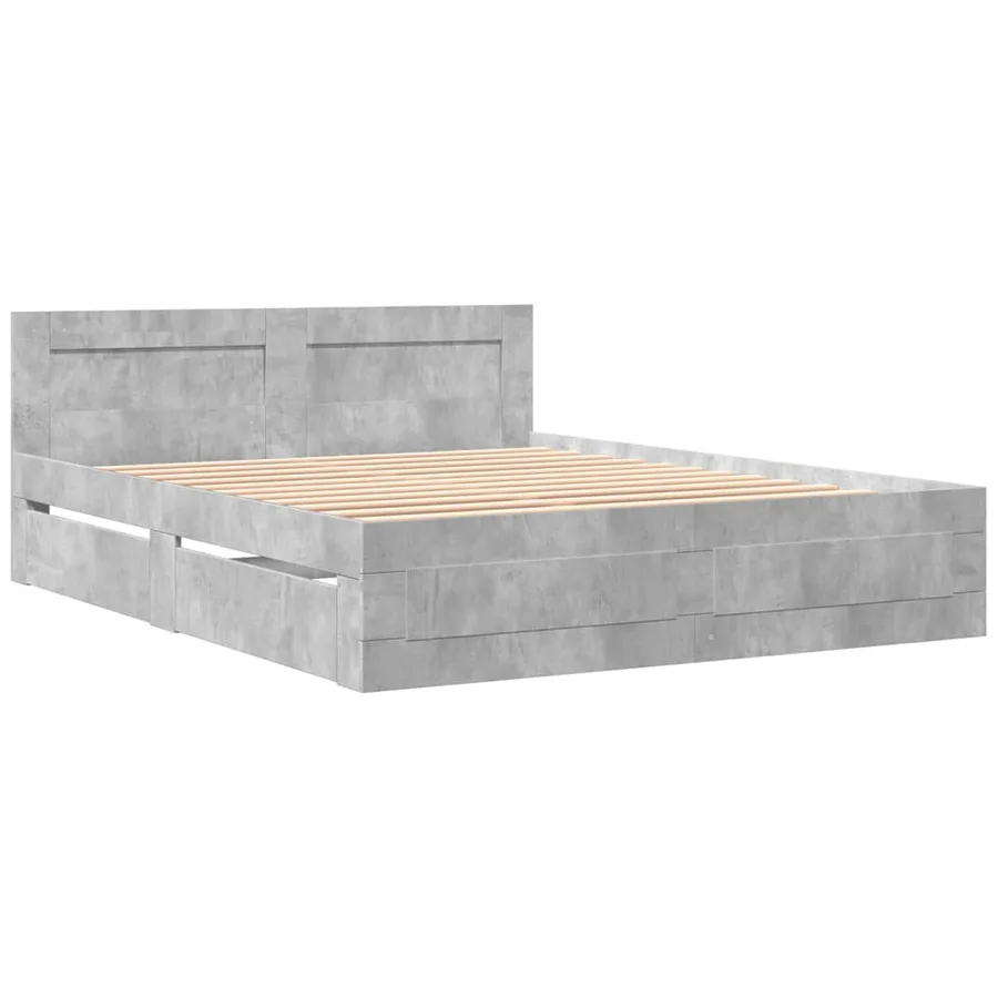 Cadre de lit et tête de lit sans matelas gris béton 160x200 cm - 3