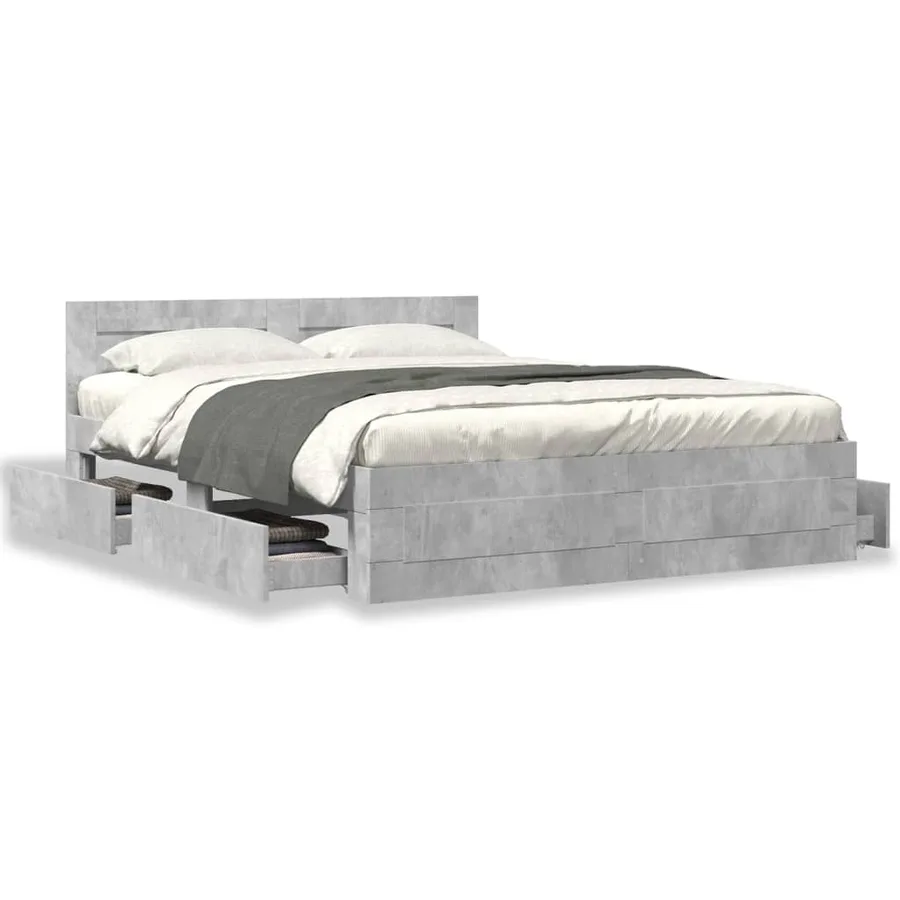 Cadre de lit et tête de lit sans matelas gris béton 160x200 cm - 4