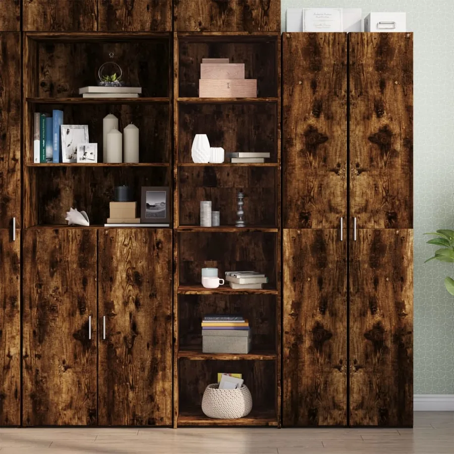 Buffet haut chêne fumé 50x41x185 cm bois d'ingénierie