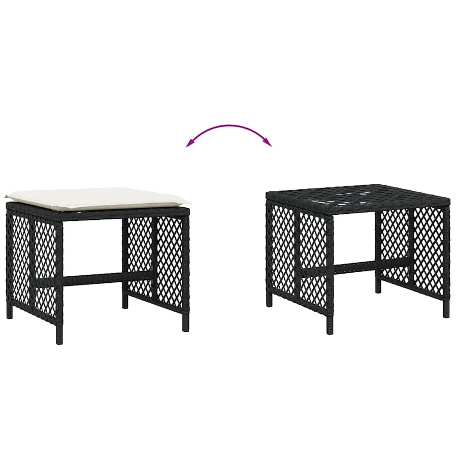 Tabourets de jardin et coussins lot de 4 noir 41x41x36 cm rotin - 7