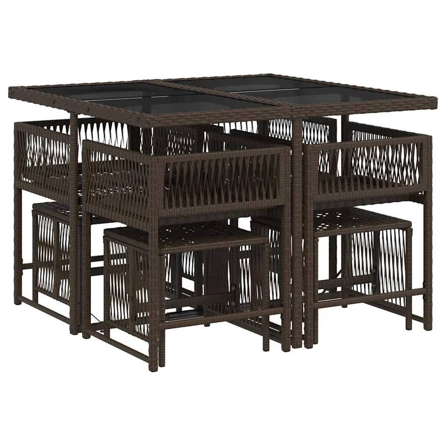 Ensemble à manger de jardin et coussins 9 pcs marron poly rotin - 3
