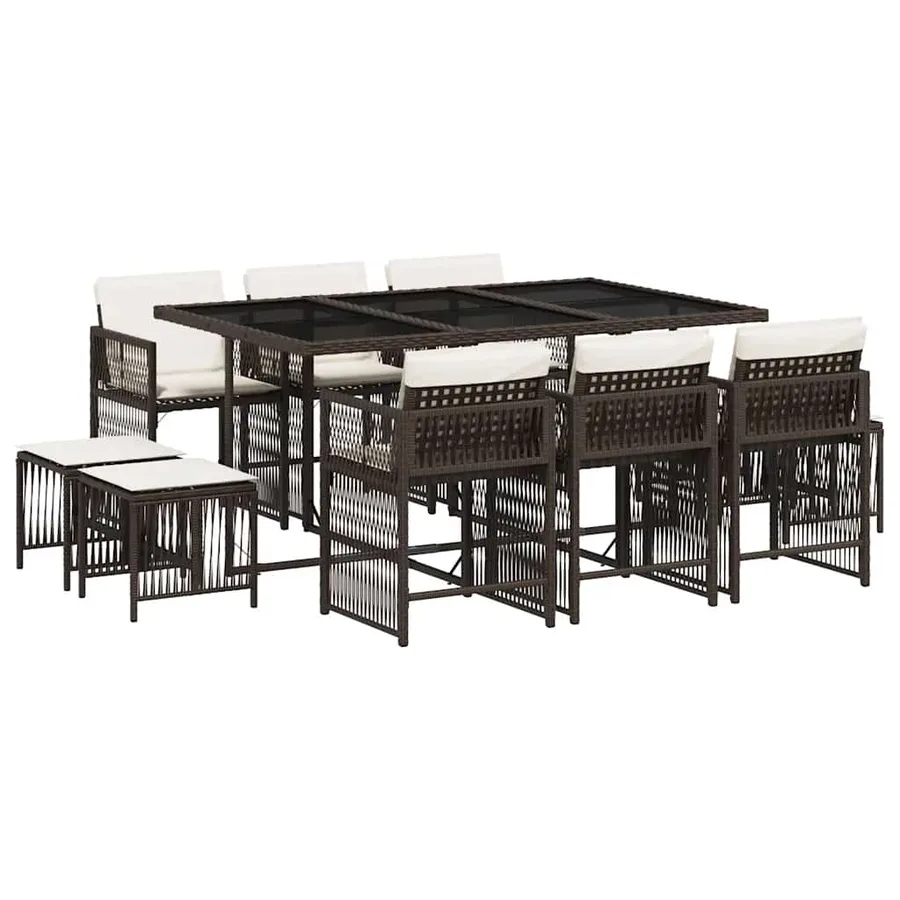 Ensemble à manger de jardin et coussins 11 pcs marron rotin - 2