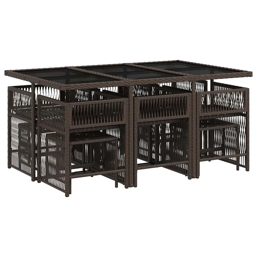 Ensemble à manger de jardin et coussins 11 pcs marron rotin - 3