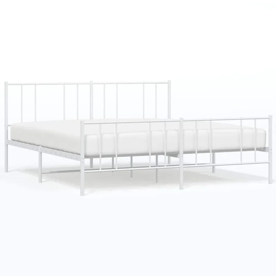 Cadre de lit métal sans matelas et pied de lit blanc 183x213 cm - 2