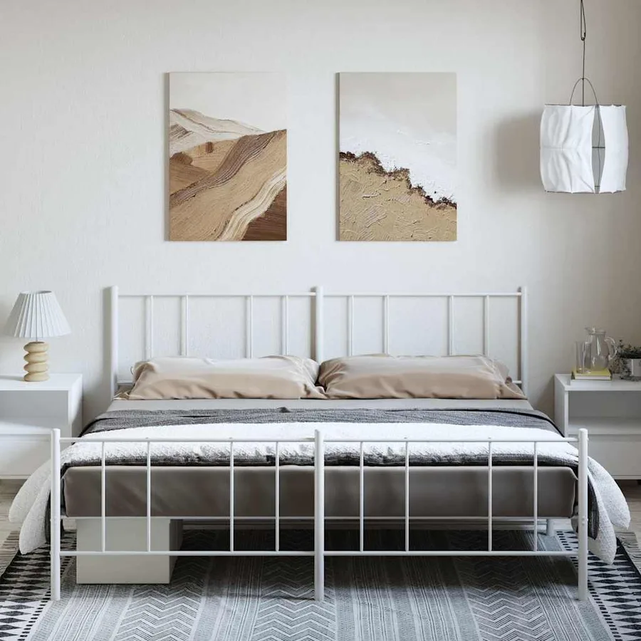 Cadre de lit métal sans matelas et pied de lit blanc 183x213 cm - 3