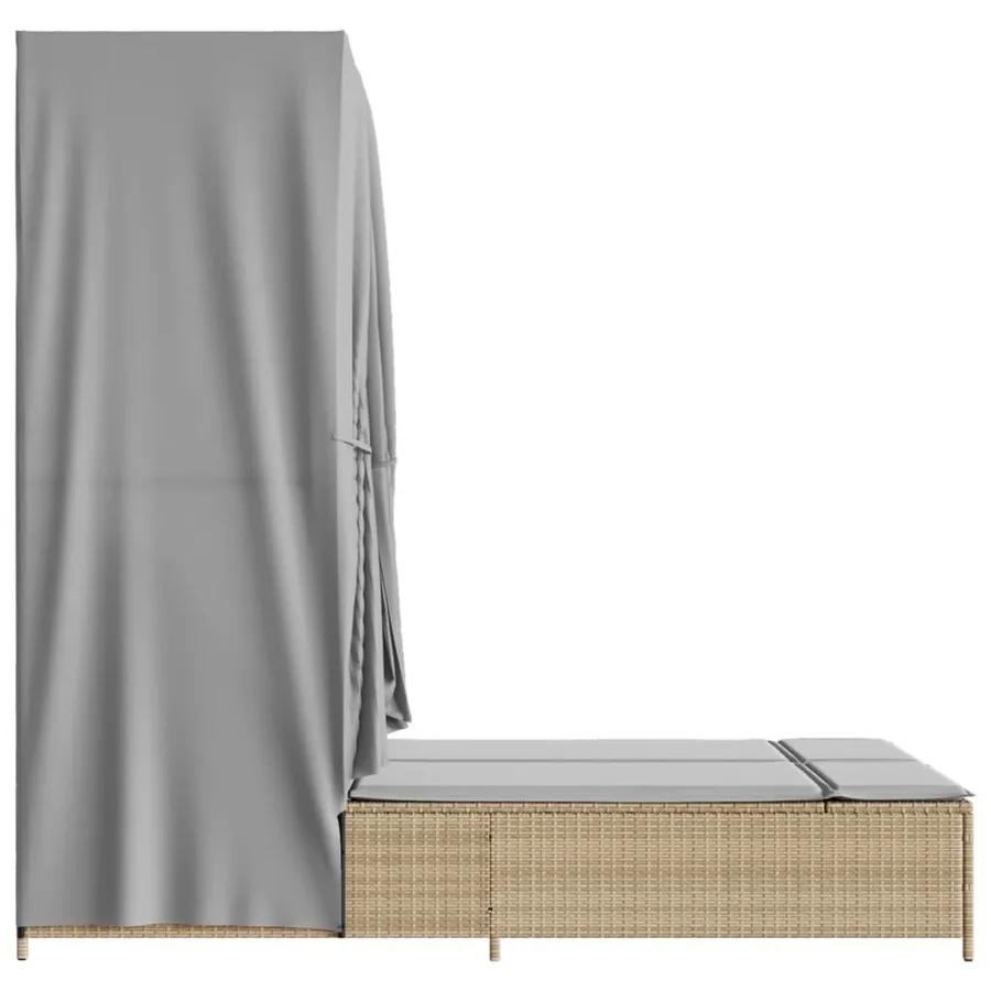 Chaise longue double avec toit et rideaux beige résine tressée - 5