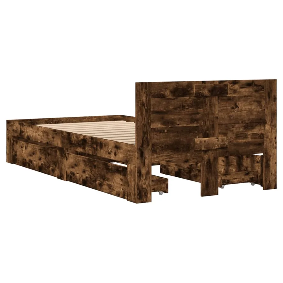 Cadre de lit et tête de lit sans matelas chêne fumé 90x200 cm - 7
