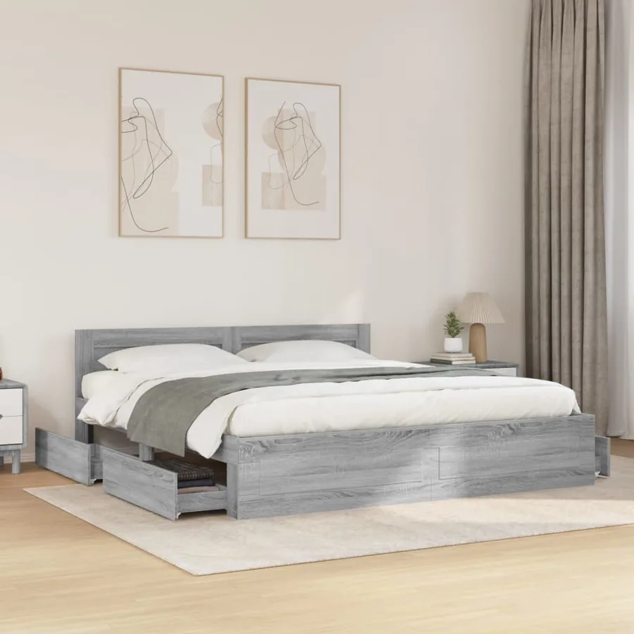 Cadre de lit tête de lit sans matelas sonoma gris 200x200 cm