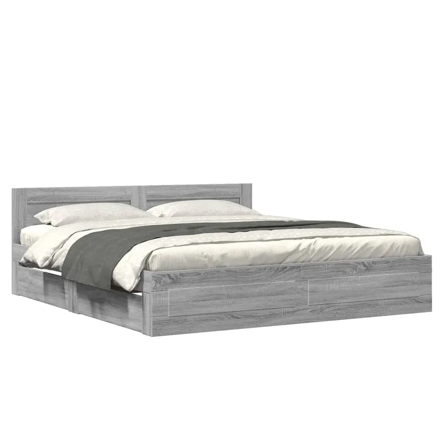 Cadre de lit tête de lit sans matelas sonoma gris 200x200 cm - 2