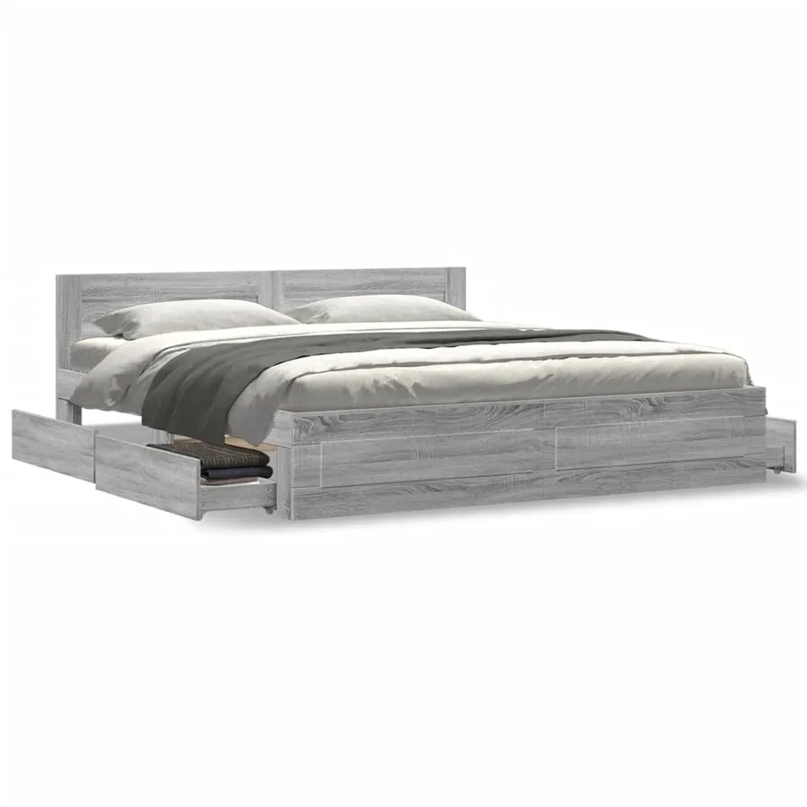 Cadre de lit tête de lit sans matelas sonoma gris 200x200 cm - 4