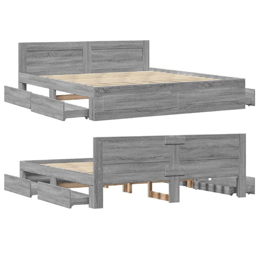 Cadre de lit tête de lit sans matelas sonoma gris 200x200 cm - 8