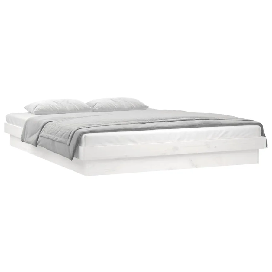Cadre de lit à LED sans matelas blanc bois massif - 3