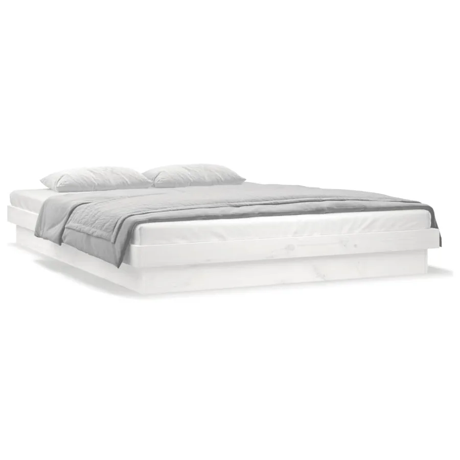 Cadre de lit à LED sans matelas blanc bois massif - 4