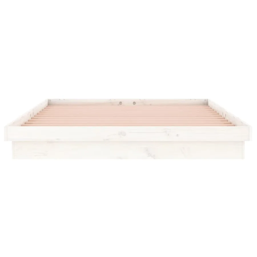 Cadre de lit à LED sans matelas blanc bois massif - 7