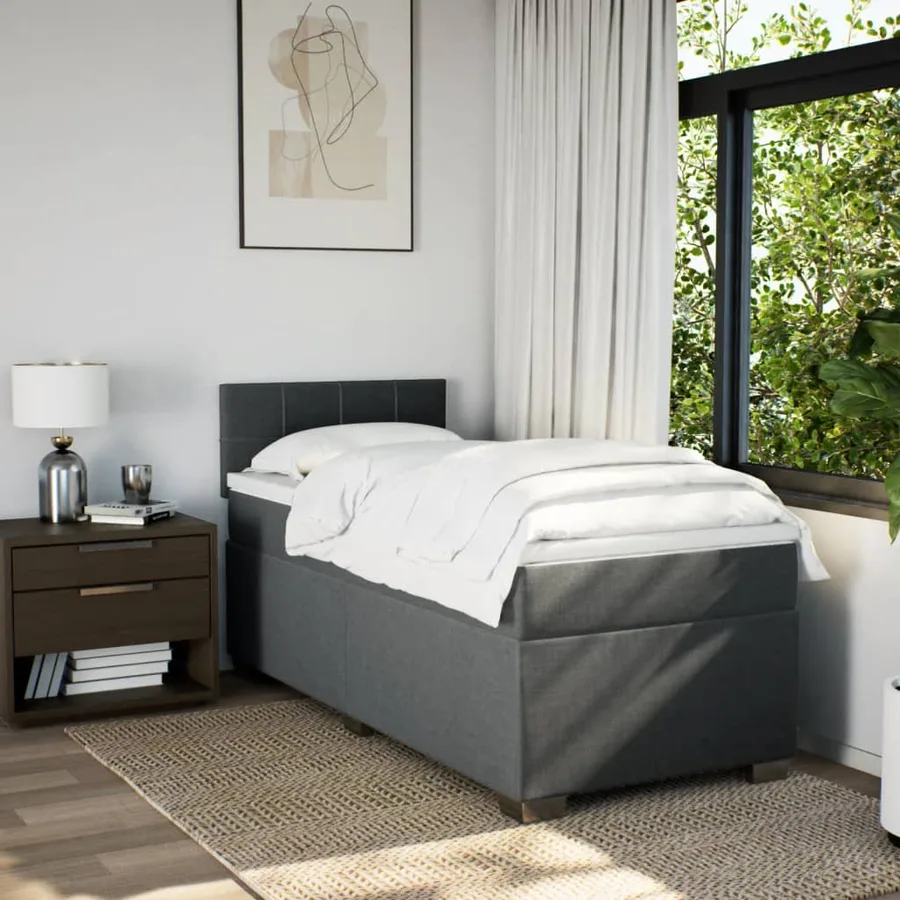 Sommier à lattes de lit et matelas Gris foncé 90x190 cm Tissu - 4