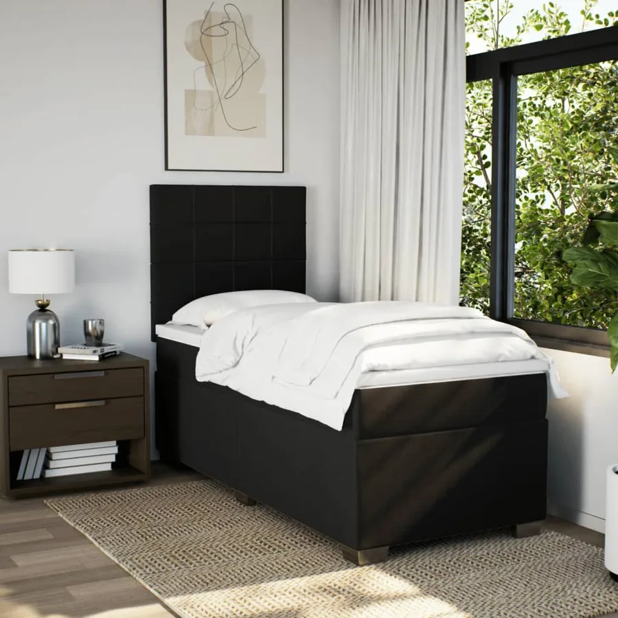 Sommier à lattes de lit avec matelas Noir 90x190 cm Tissu - 3