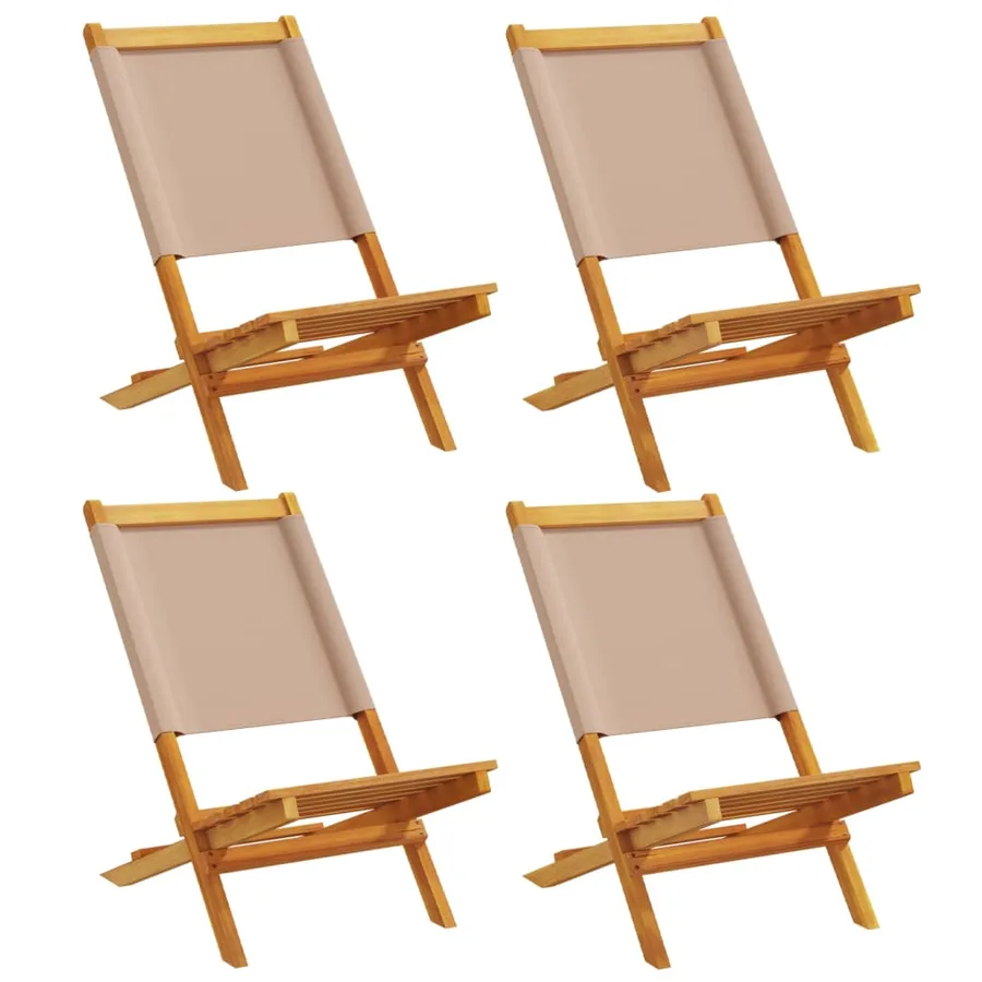 Chaises de jardin pliantes lot de 4 taupe tissu et bois massif - 2