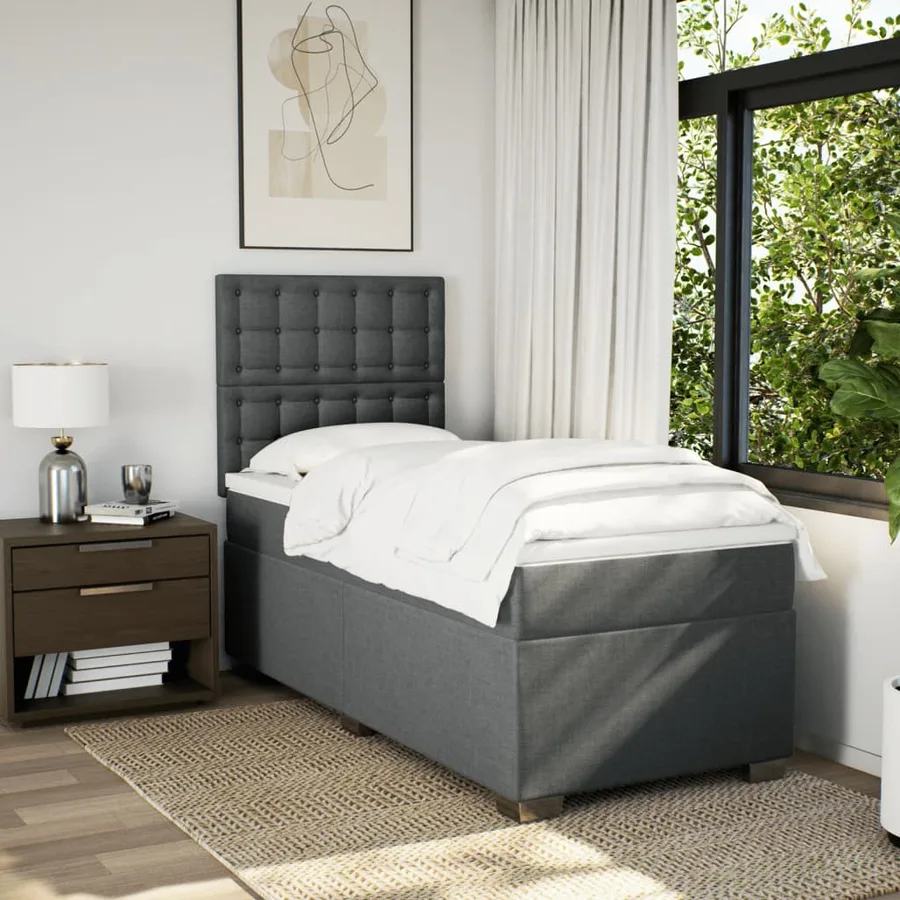 Sommier à lattes de lit avec matelas Gris foncé 100x200cm Tissu - 4